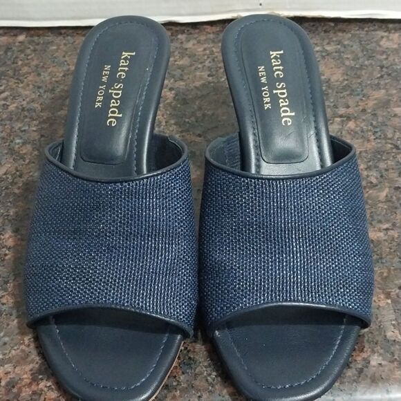 Kate Spade Navy Blue RAFIA Heeled "MALIBU" Slip On Mules ..EUC...SIZE 6.5 - Picture 2 of 6